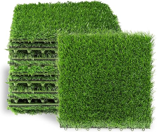 Miniatura 1 de Azulejos de césped artificial de 12 x 12 pulgadas, 6 paquetes de azulejos de césped falso autodrenantes para decoración de pisos, almohadillas para