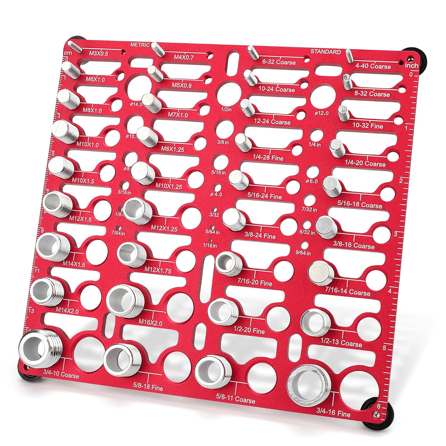 Thread Checker, 55 Bolt Size and Thread Gauge, Bolt Thread Identifier 20 Standard & 16 Metric, Bolt Identifier Board, Nut and Bolt Thread Checker Gauge Wall-Mountable with 19 Drill Bit Gauge Red 55 Thread Checker