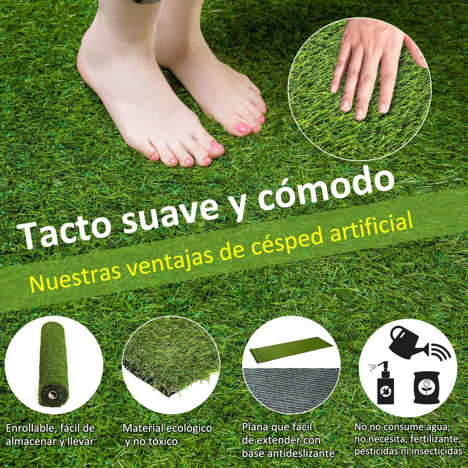 Rollos de Cesped Artificial 2x5 Barato - Césped Artificial para Exterior Resistente y Suave - Rollo Cesped Artificial Terraza Compatible con Animales - Alfombra Césped Exterior 20mm