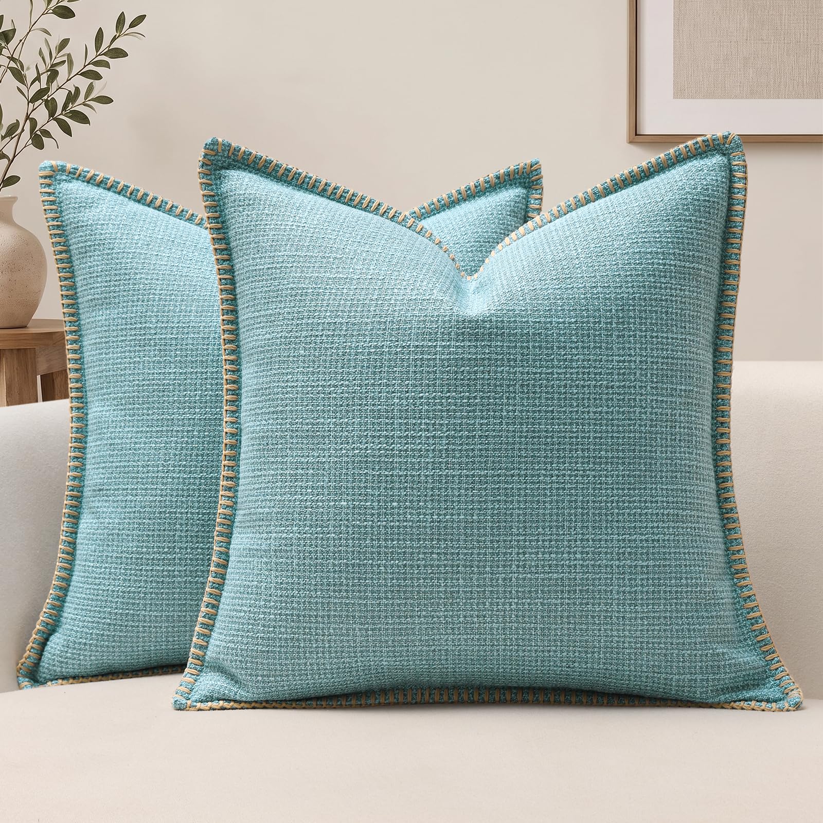 JOTOM Cushion Covers 45x45 cm Pack of 2 Aqua Blue