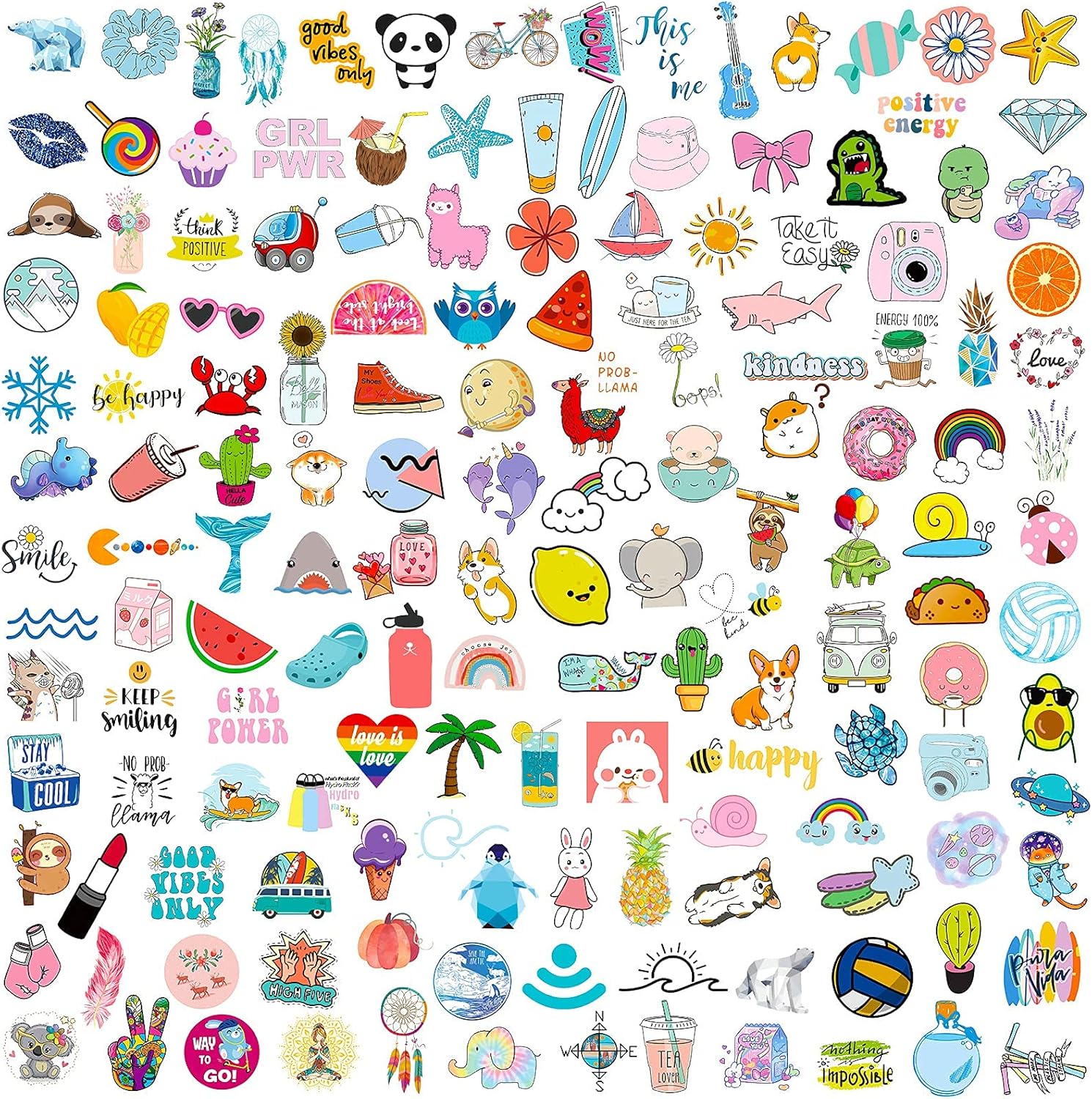 Stickers for Water Bottles, 300 Pcs/Pack Cute Vinyl Waterproof Vsco Laptop Skateboard Stickers Aesthetic Computer Hydroflask Phone Stickers for Kids Teens Girls : Toys & Games