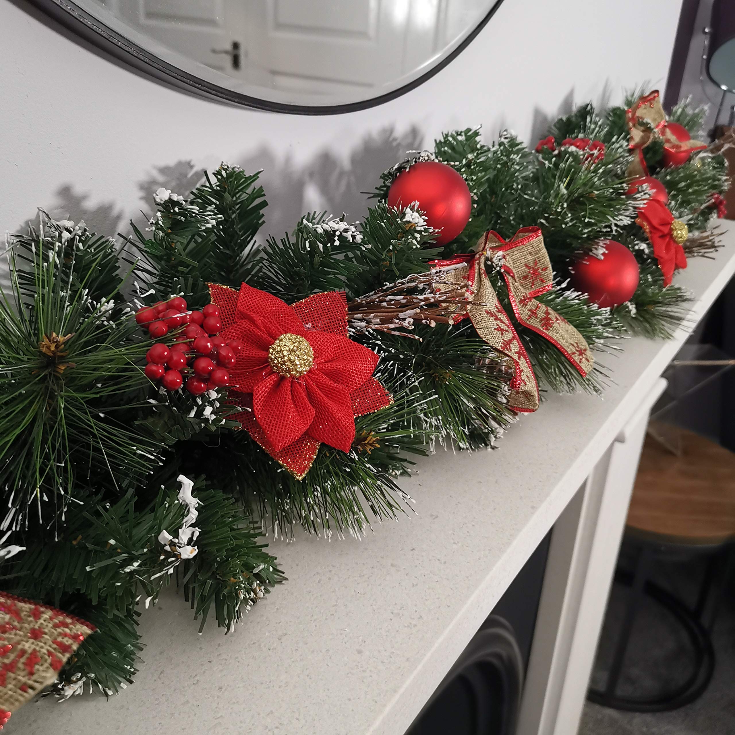 Premier 180Cm (6Ft) Festive Dressed Christmas Garland With Bows And Baubles Red