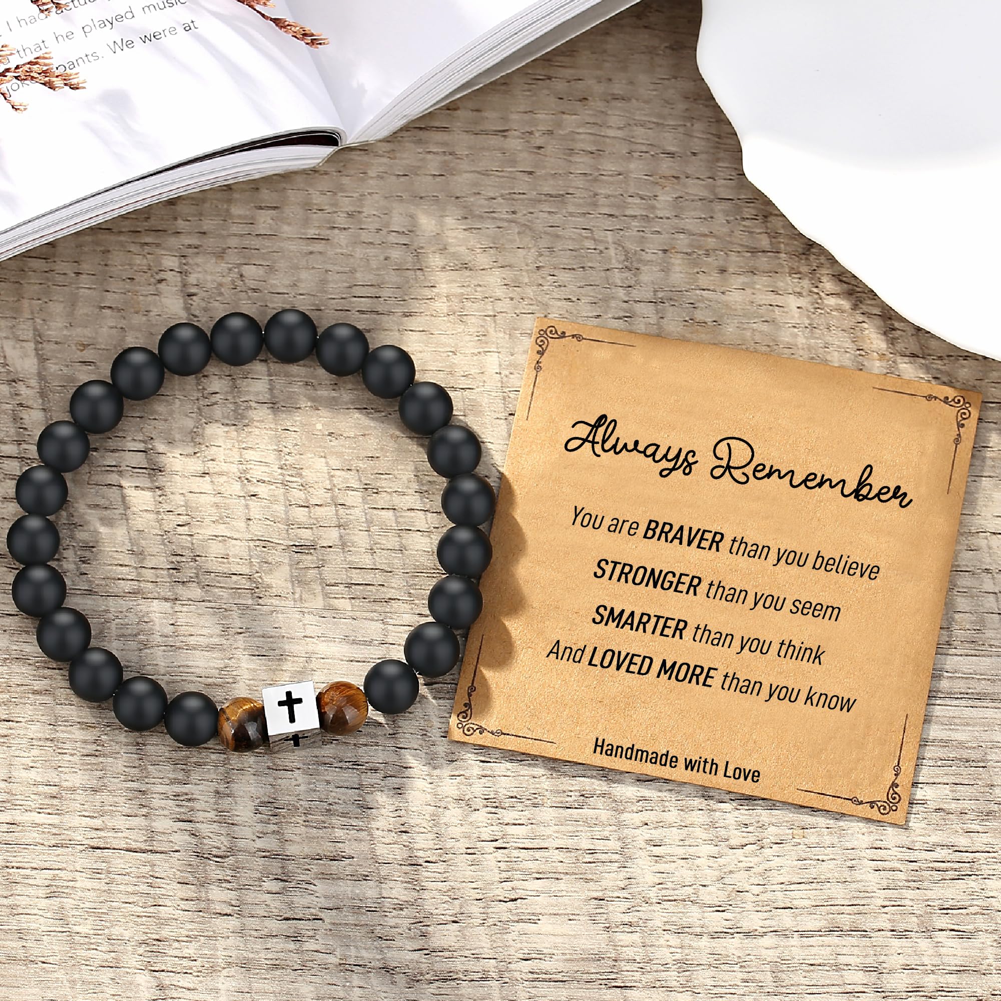 AryaHozel Beaded Cross Bracelet for Men & Boys - First Communion/Confirmation Gifts for Boys, Mens Gifts for Birthday, Graduation, Father's Day, Christmas, Valentine's Day, Easter...