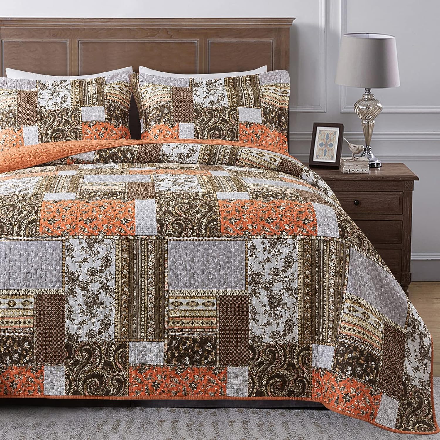 TWINRUN Quilt Queen Size, Cotton Queen Quilt Bedding Set, 3Pieces Soft Patchwork