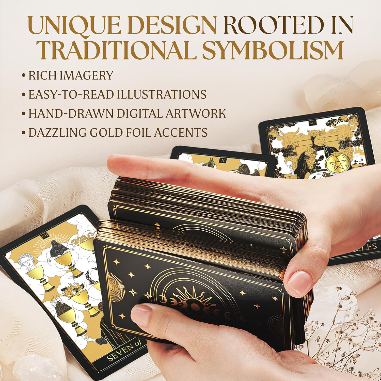 Wyspell Gold Tarot Cards with Guide Book - 78-Card Unique Tarot Deck for Beginners - Gilded Edges & Gold Foil Design - Classic Traditional Tarot Deck - Image 5