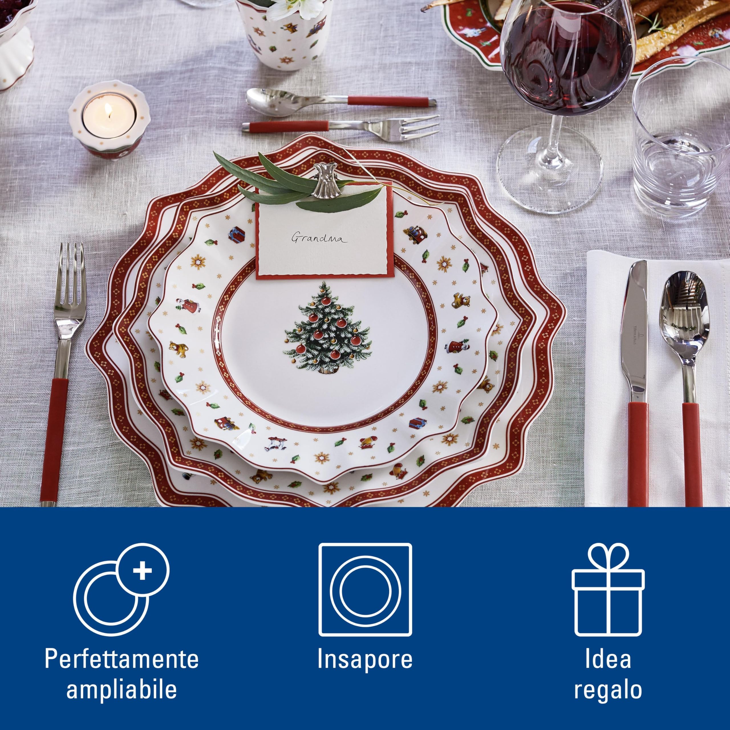 Villeroy & Boch Toy's Delight Piatto Segnaposto Ceramica Rosso Bianco Mikrowellengeeignet Weihnachten