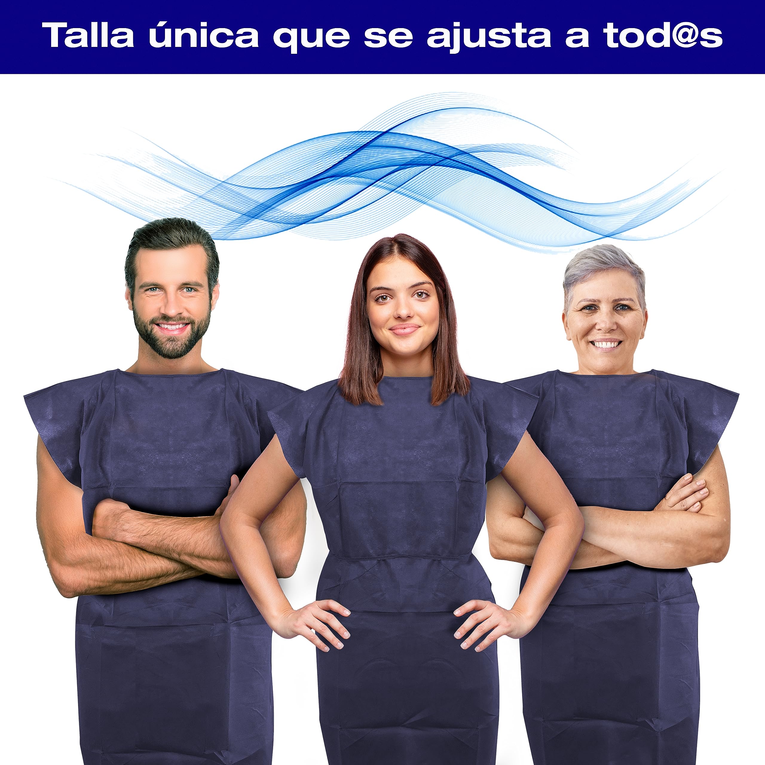Pack 100 uds. Batas desechables sanitarias opacas - Batas desechables sin mangas con cierre trasero ajustable - Bata desechable color azul de alto gramaje de apariencia elegante