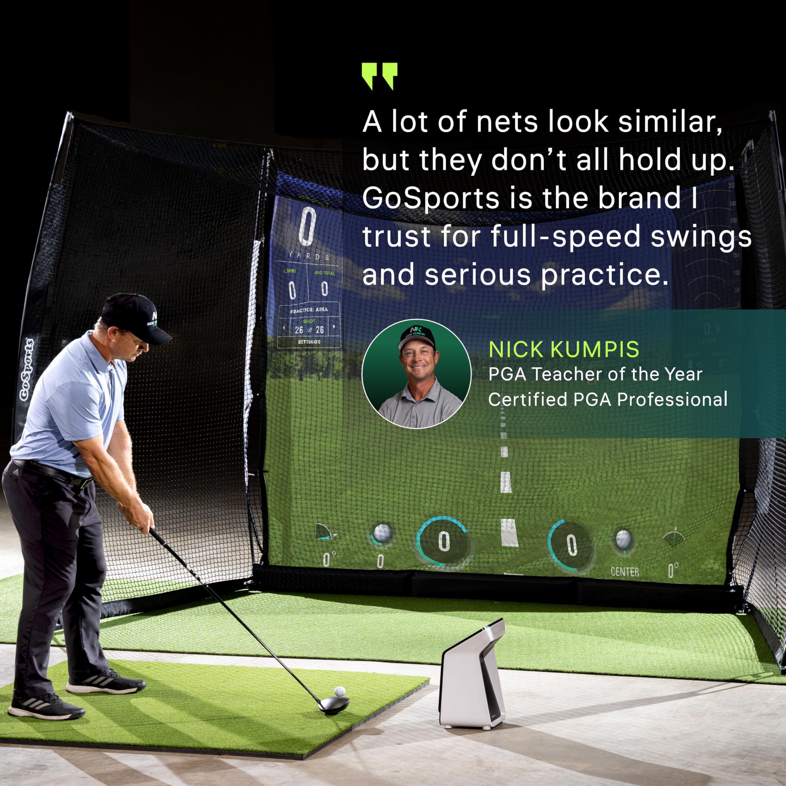 GoSports Käfignetze Cage Golf-Übungsnetz mit Schlagschutz, Driving Range oder Simulator-Bildschirm, 3 x 2,4 m