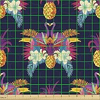 Vista 109 de Ambesonne Tela Geométrica por Yarda, Diseño Monocromo Patrón Abstracto de Líneas Continuas sobre Fondo Liso, Tela de Punto Elástico para Ropa