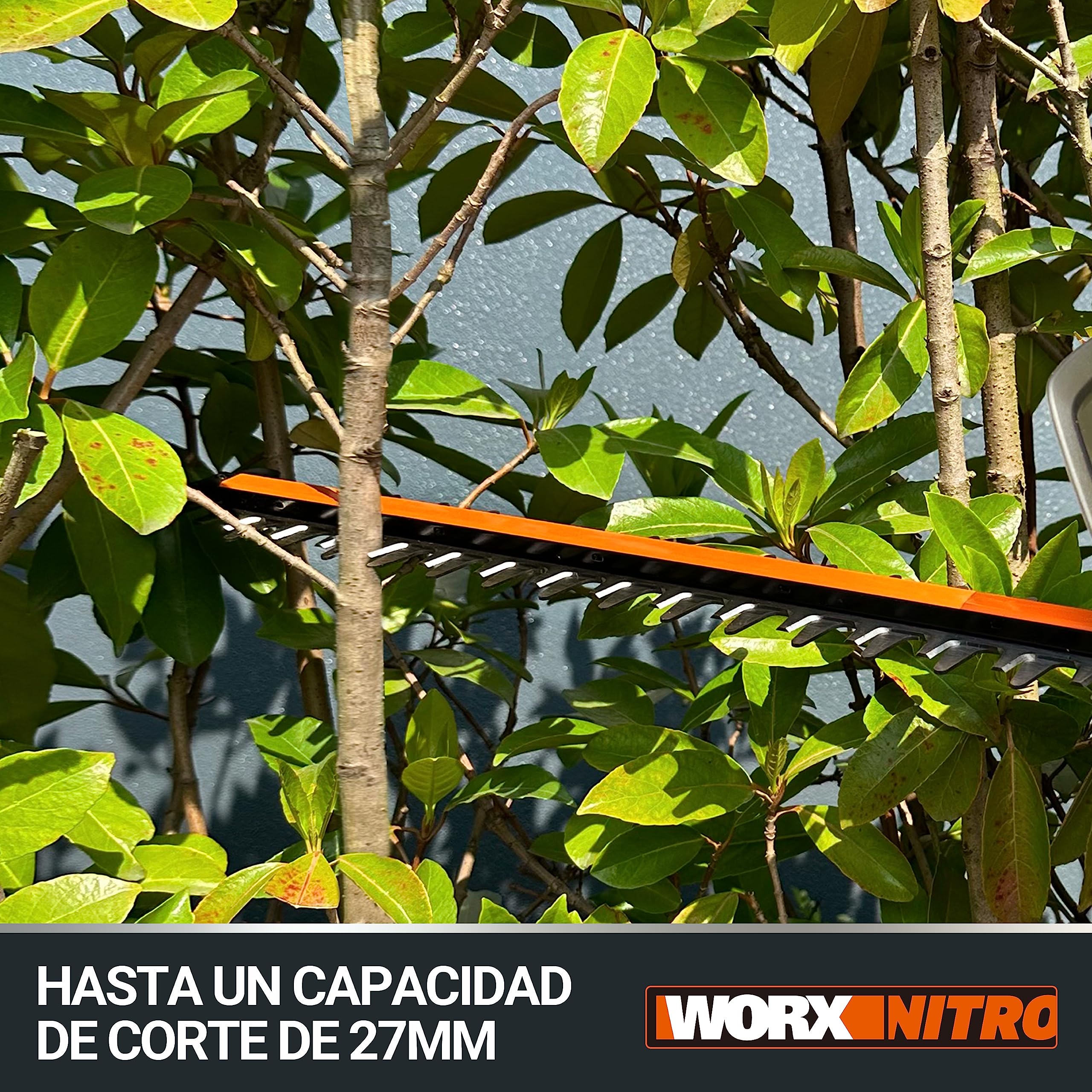 WORX 36V (40V MAX) Nitro WG286E.1 Cortasetos Electrico, PowerShare, sin escobillas, Longitud de Corte de 58cm, Capacidad máxima de Corte de 27mm, Incluye 2 baterías de 2.0Ah