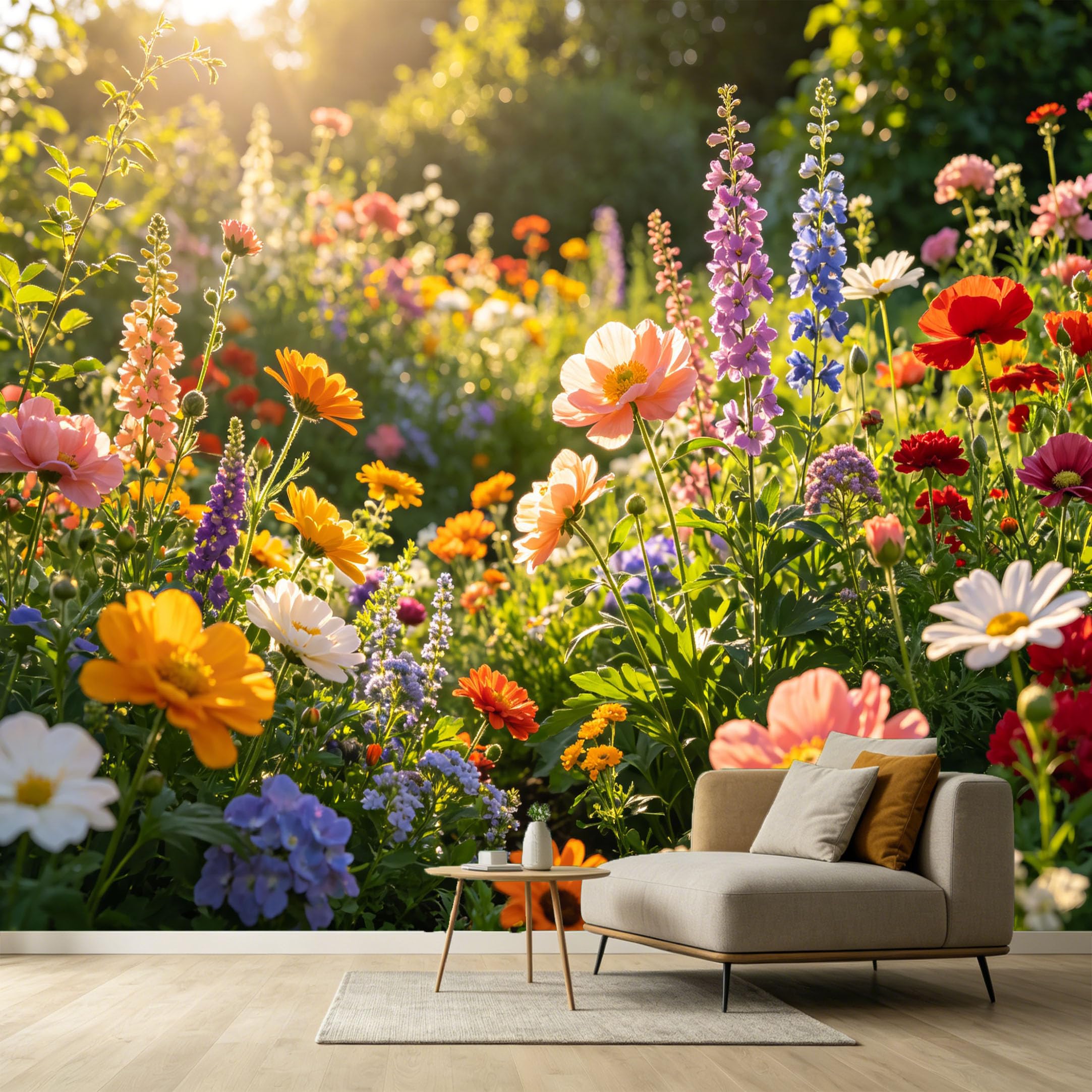 Custom Size Wall Murals Botanical Landscape Watercolor Field Flowers Sunlit Bloom SelfAdhesive Wall Fabric Removable Large Wallpaper for Photo Living Room