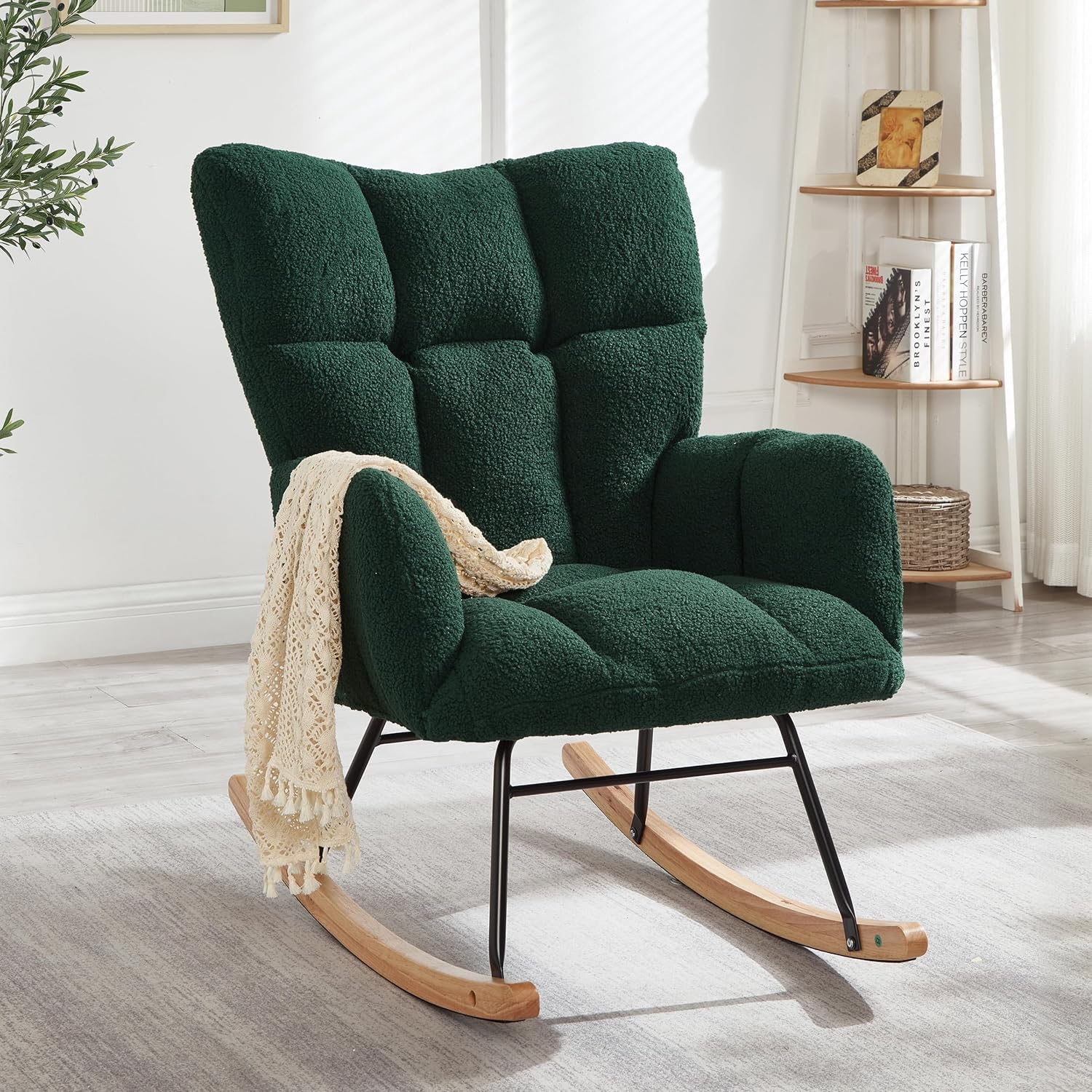 Setawix Upholstered Rocking Chair with Arms for Nursery,Tufted Rocker Glider Chairs,Teddy Fabric Rocking Armchair,Mid Century Modern Accent Chairs for Living Room,Bedroom (Teddy Pink, 27.2")