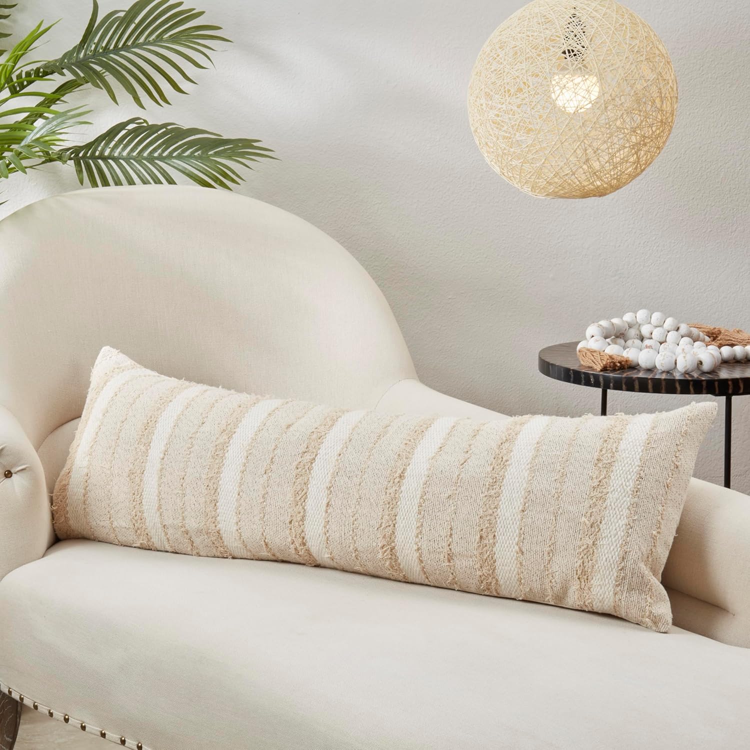 SARO LIFESTYLE Poly Filled Pillow with Fringe Stripe Design