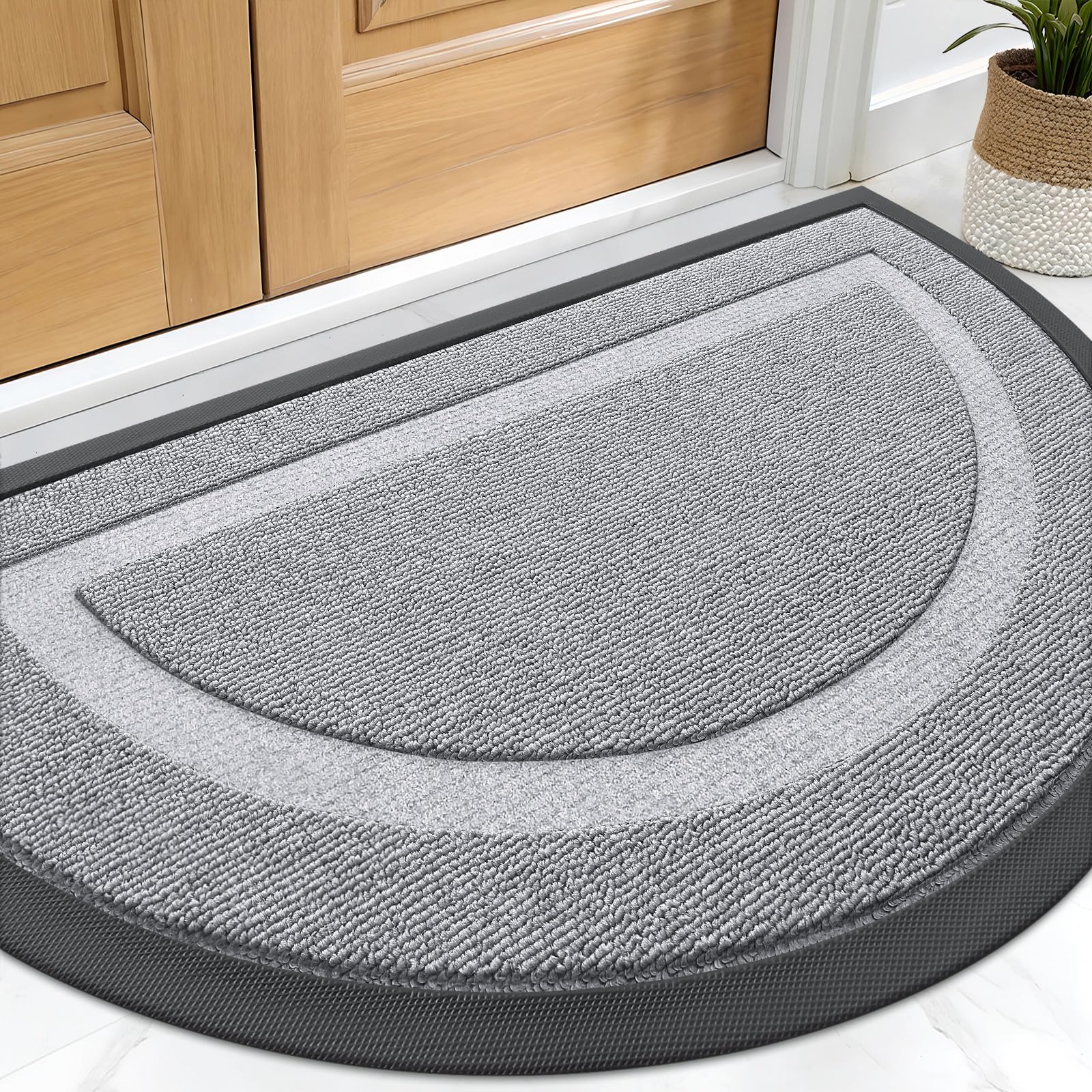 OLANLY Half Circle Front Door Mat Outside 71x23 All-Season Rubber Doormat | Silver Gray, Absorbent, Heavy-Duty, Stain and Fade Resistant, Non-Slip Backing, Low-Profile Indoor Outdoor Entryway Mat