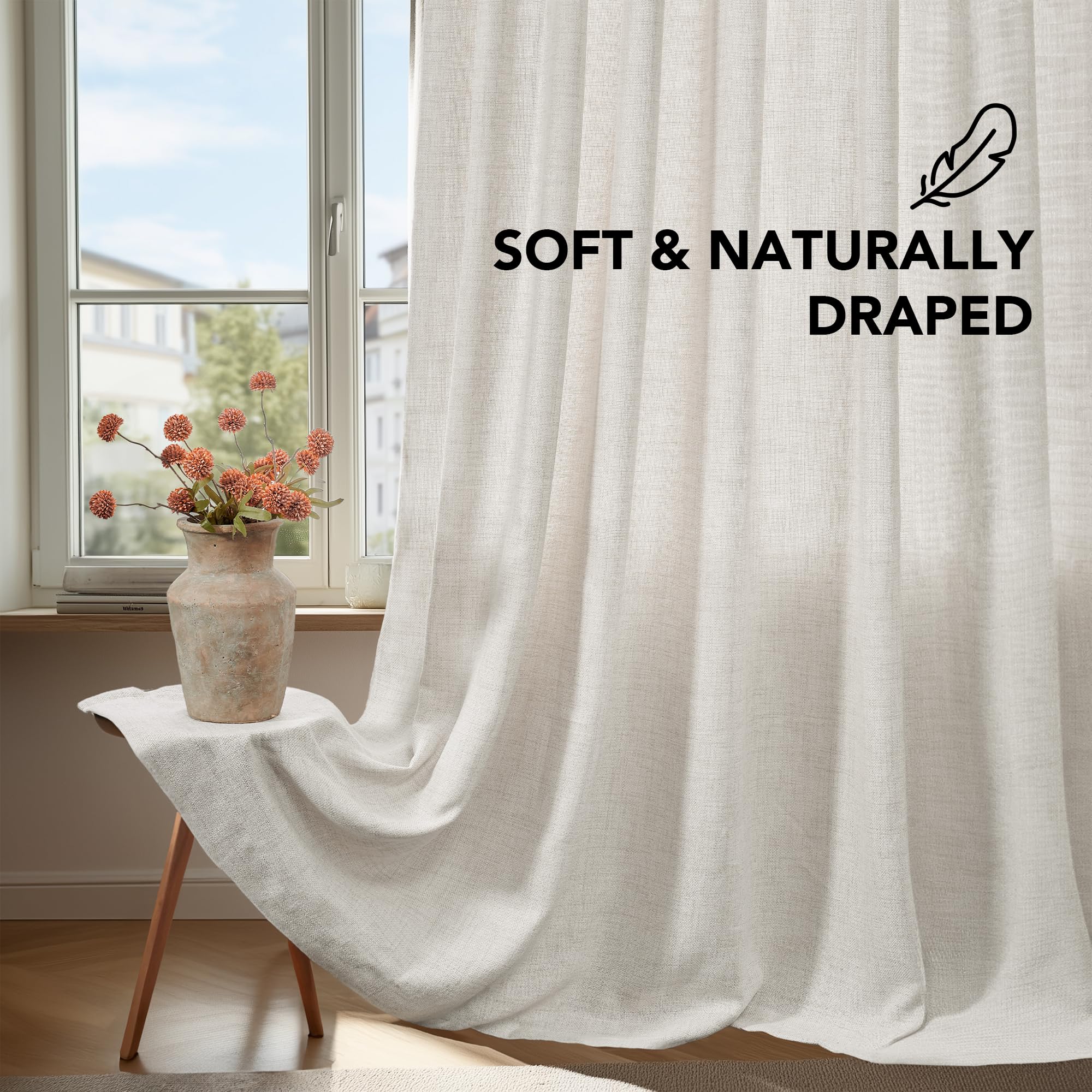 Deconovo Tende per Interni Effetto Lino con Anelli – Set di 2 Pannelli da 140x180 cm, Tende Moderne Traspiranti e Decorative per Soggiorno, Camera da Letto, ufficio e Cameretta, Lino