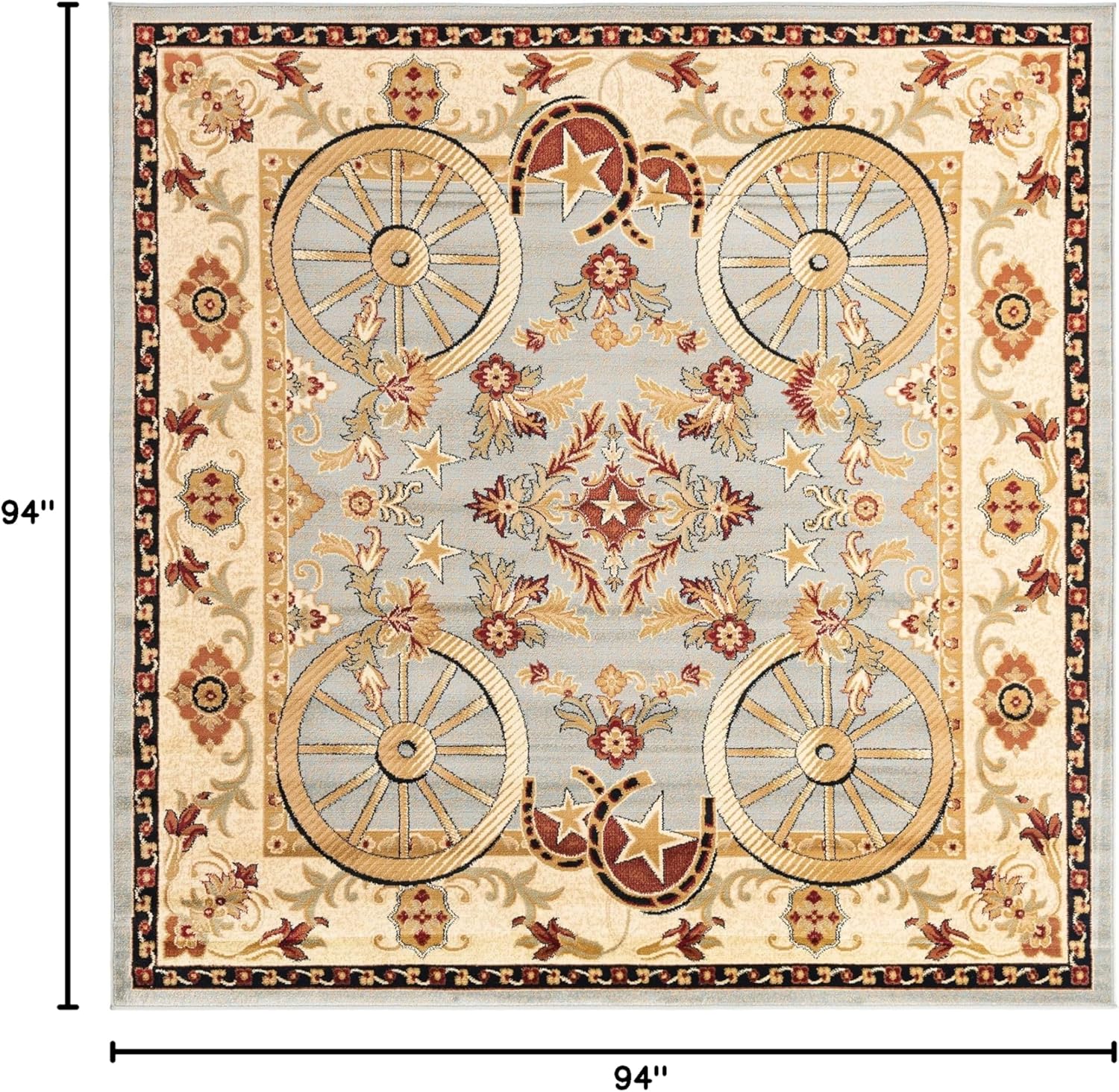 Rugs.com Pioneer Collection Rug – 8 Ft Square Blue Medium-Pile Rug Perfect for Living Rooms, Kitchens, Entryways