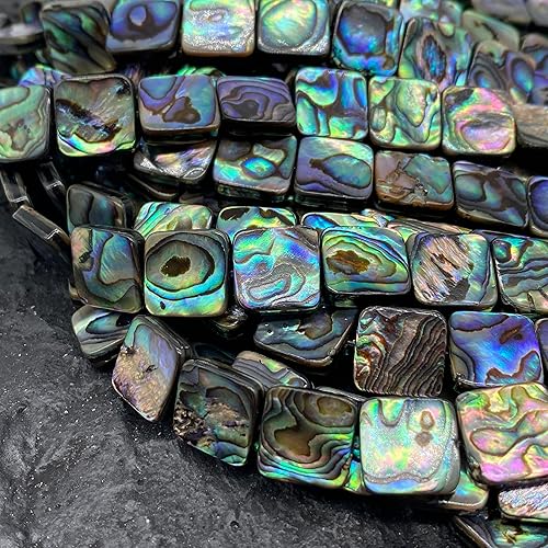 Miniatura 2 de ABCGEMS - Cuentas de concha de abulón de Nueva Zelanda con calidad de gema (nácar más grueso y matriz iridiscente mucho más oscura que el abulón