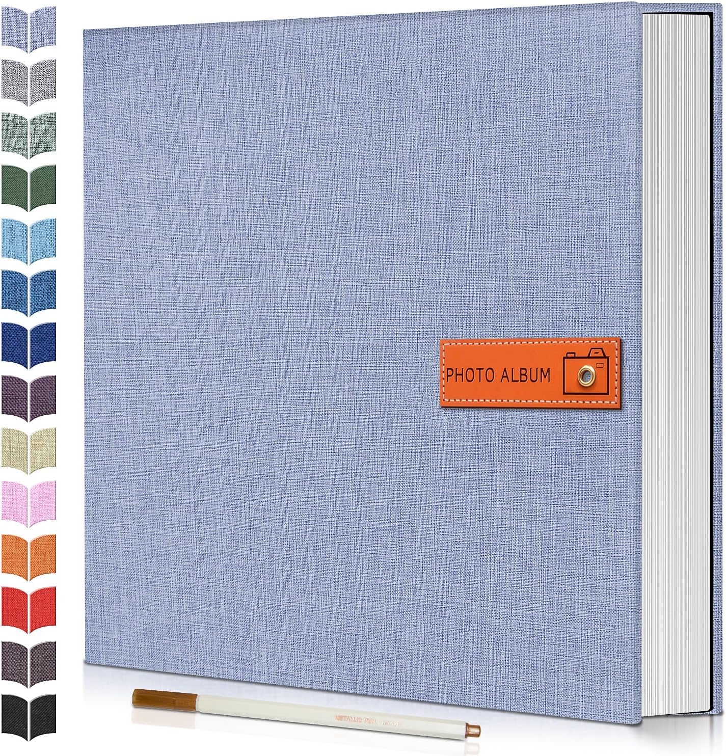 AOHRYME Large size photo album self-adhesive 4x6 5x7 8x10 image scrapbook album, 40 page linen cover wedding family baby memory book, with metal pen and clipboard (Sky Blue)