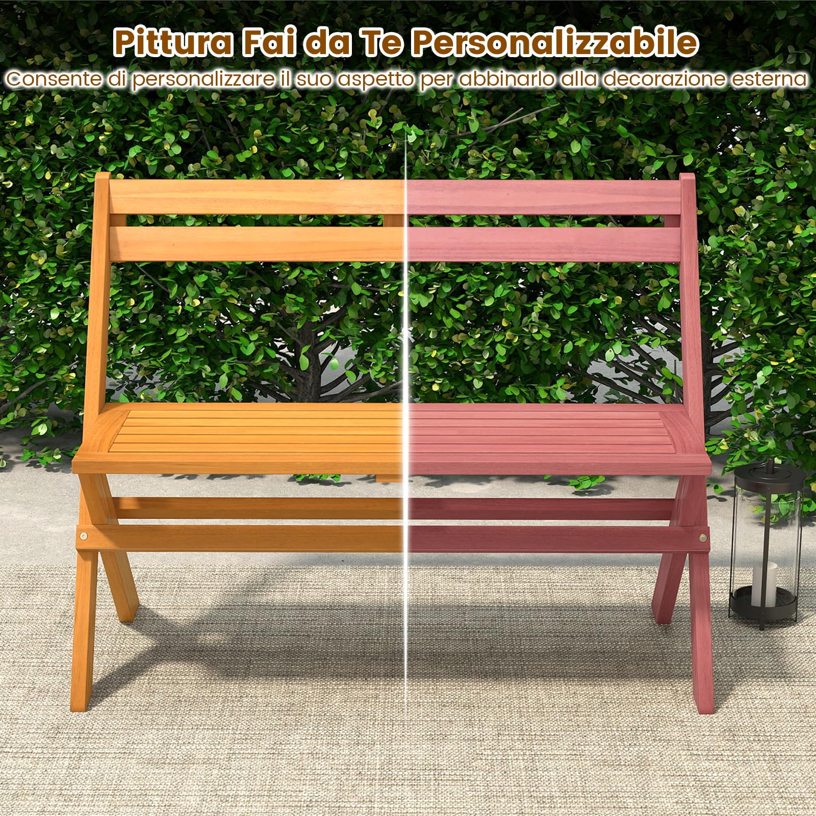 COSTWAY Panchina Pieghevole da Esterno, Panca da Giardino in Legno di Acacia per 2 Persone con Capacità di 360 kg, Panca da Esterno per Veranda, Balcone, Cortile e Parco