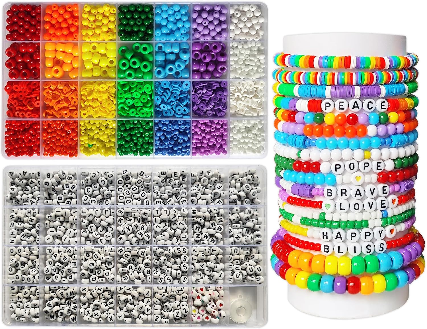 Gay Pride Rainbow Beads Bracelet Jewelry Making Kit, Pride Month Multicolor Pony Beads Heishi Beads for LGBTQ+ Friendship Letter Beads Art DIY Craft Kit, Necklaces or Earrings Making Kit, 2 Boxes