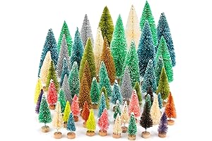 ONESING Christmas Tree - Colorful 50 Pieces Mini Artificial Bottle Brush Trees with Wooden Base