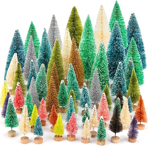 Miniatura 1 de ONESING 50 piezas de mini árbol de Navidad, árboles de cepillo para botellas con base de madera, árbol de pino artificial pequeño, 5 tamaños, árbol
