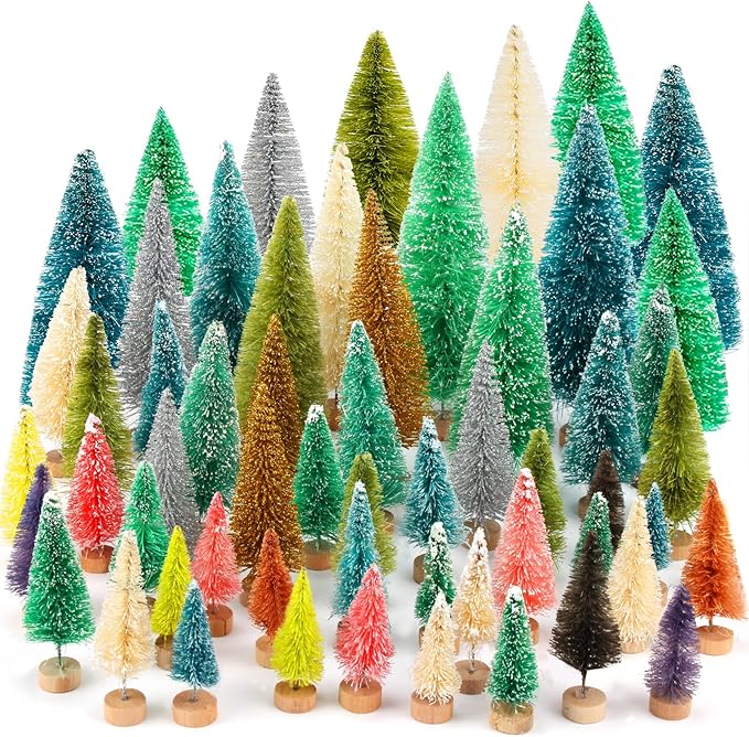 ONESING 50 Pcs Mini Xmas Tree, Bottle Brush Trees with