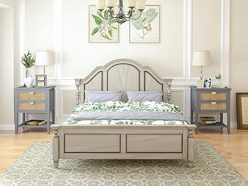 Miniatura 5 de ZeHuoGe Mesita de noche de ratán natural con 2 cajones mesa auxiliar mesa auxiliar para aperitivos mesa auxiliar para sofá mesa auxiliar portátil