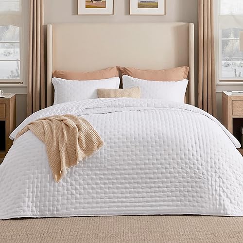 Miniatura 33 de Bedsure - Juego de colcha tamaño Queen/matrimonial, ultrasónico suave, diseño de trébol, colcha ligera para todas las estaciones (incluye 1 colcha,