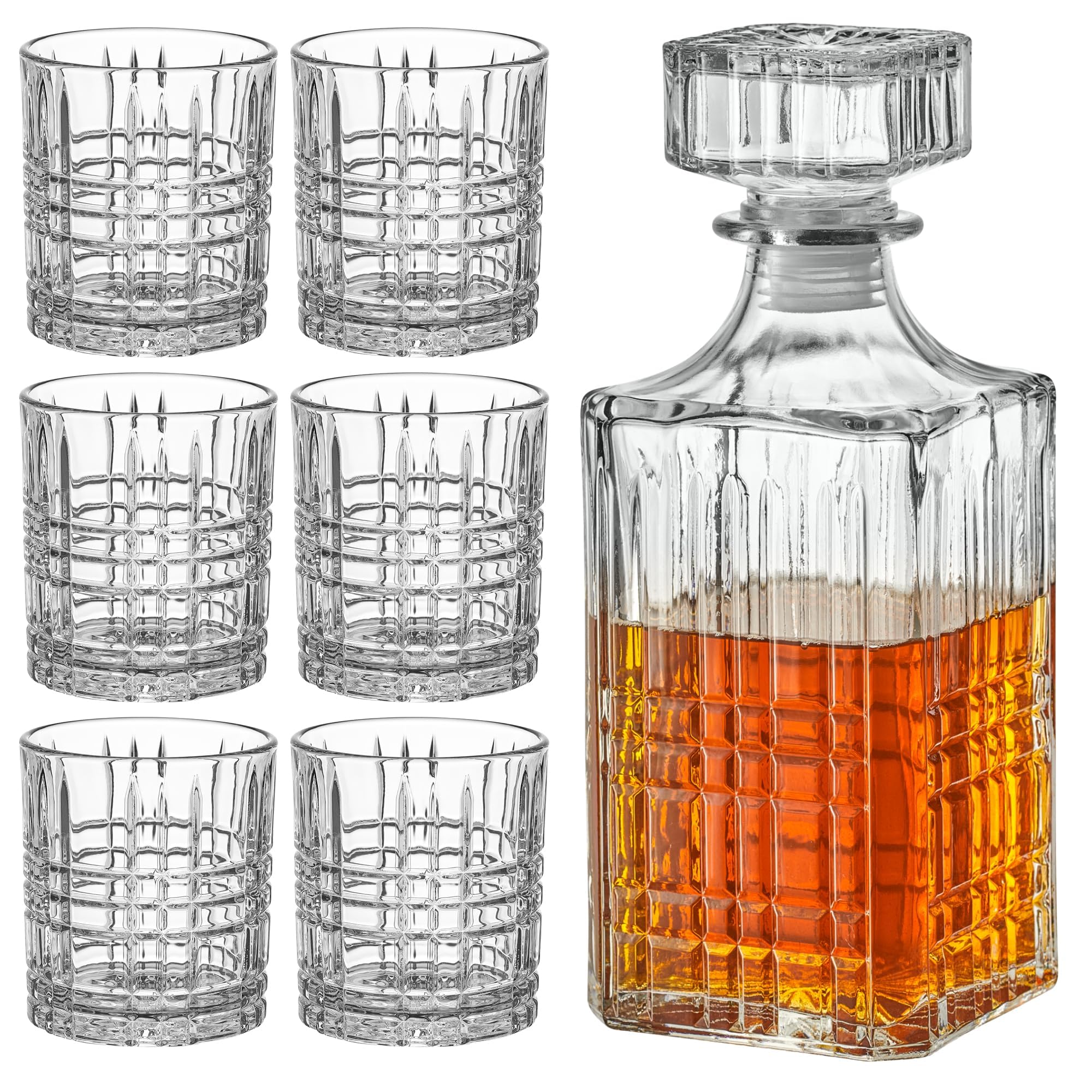 Jaffiust Wine Glass Whiskey Decanter Set with Glasses Prestigious Whiskey with 25oz Liquor Decanter and 6 Glasses Upscale Whisky Decanter Glass