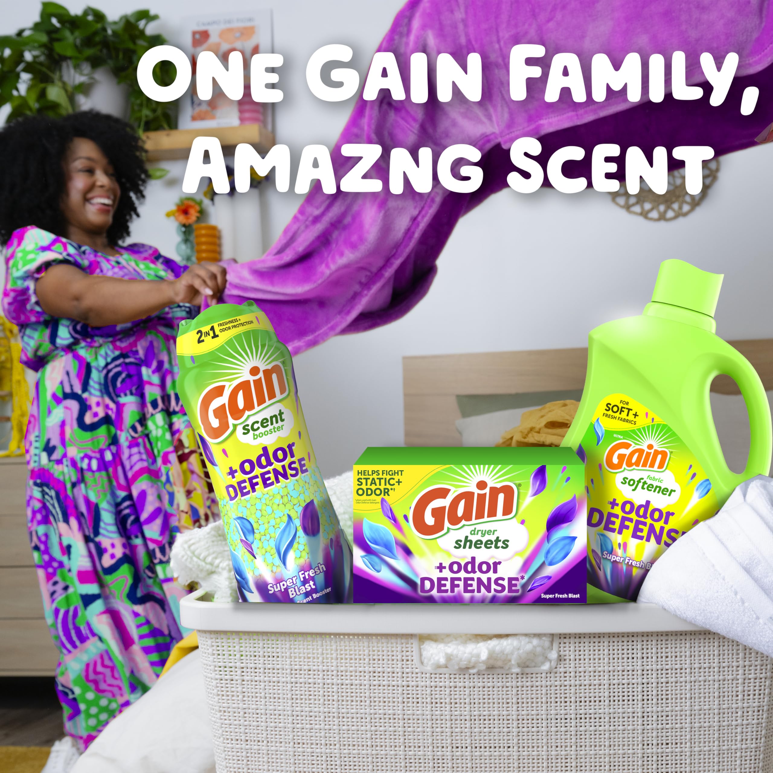 Gain Odor Defense Liquid Fabric Softener, Super Fresh Blast scent, 140 FL OZ, 190 loads, 2 in 1 Freshness plus Odor Protection