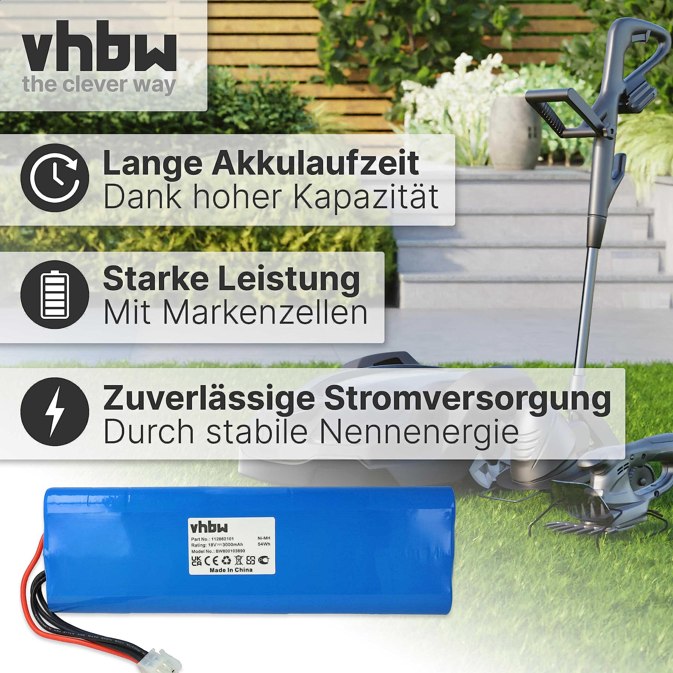 vhbw 1x batteria compatibile con Gardena Robotic R160 rasaerba 3000mAh 18V NiMH