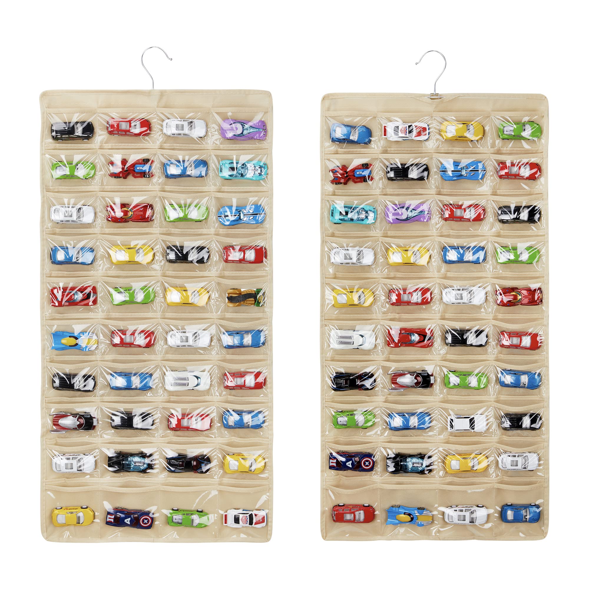 Storage Case Compatible with 80 Hot Wheels Matchbox Cars, Double-Sided Hanging Display Case for Hot Wheels Fits for 80 Toy Cars (80 Slots-Beige)