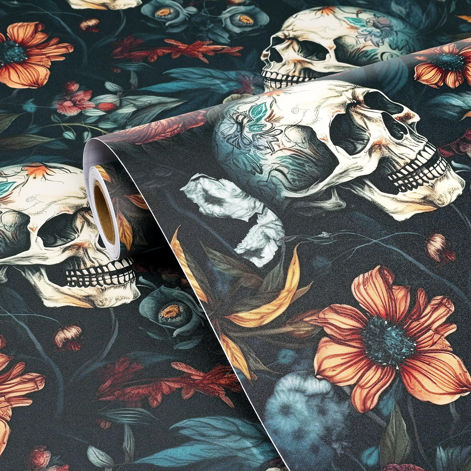 FunStick Papier peint à décoller et à coller Motif tête de mort Bleu foncé 44,5 x 899,2 cm
