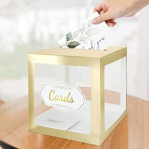 Miniatura 6 de Caja de tarjetas de boda para recepción, transparente con borde dorado, caja de dinero para bodas, baby showers, fiestas de deseos, cumpleaños,