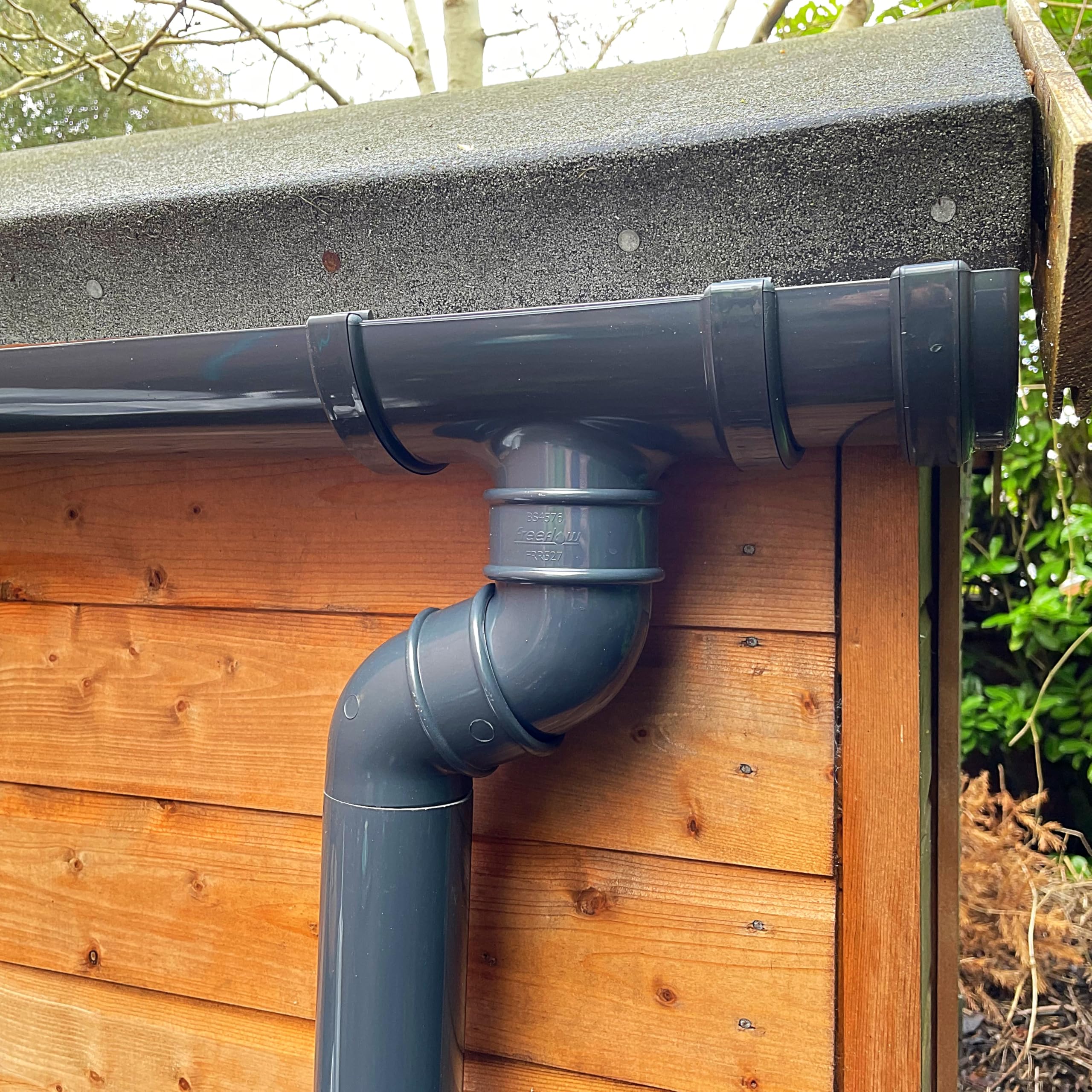 Plastic Bits 2u Complete Shed Gutter Kit, 112mm Half Round PVC Guttering System with Downpipe, White, diffrent Lengths (Anthracite Grey, 5 Meter)