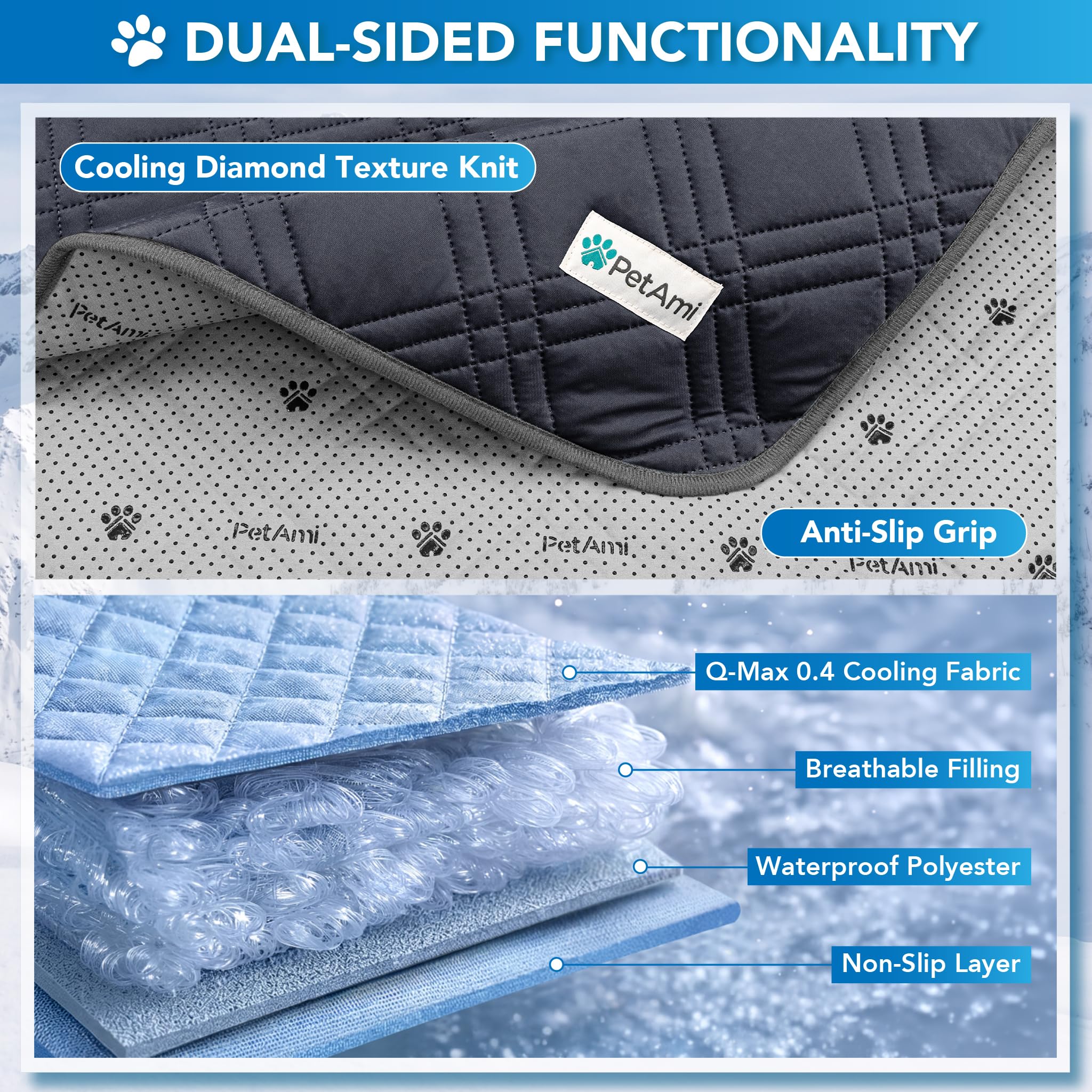PetAmi Q-MAX - Tapete de refrigeración Impermeable para Perro, Manta de refrigeración Jaula de Cama, Almohadilla Antideslizante para Perros para Dormir, Funda de sofá pequeño y