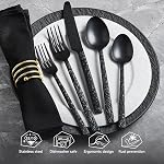 KINGSTONE 20 Pcs Black Hammered Silverware Set for 4, 18/10 Stainless Steel Heavy Duty Flatware Set, Tableware Cutlery Utensil Sets for Home Restaurant Dishwasher Safe
