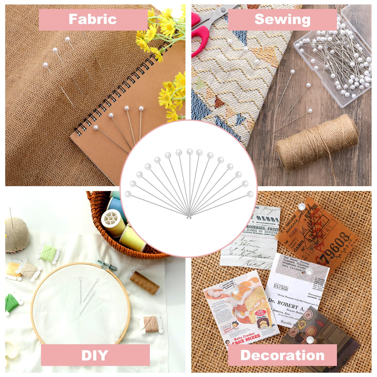 100 Stück Stecknadeln 65mm - Weiße Nadeln Mit Kunststoffkopf