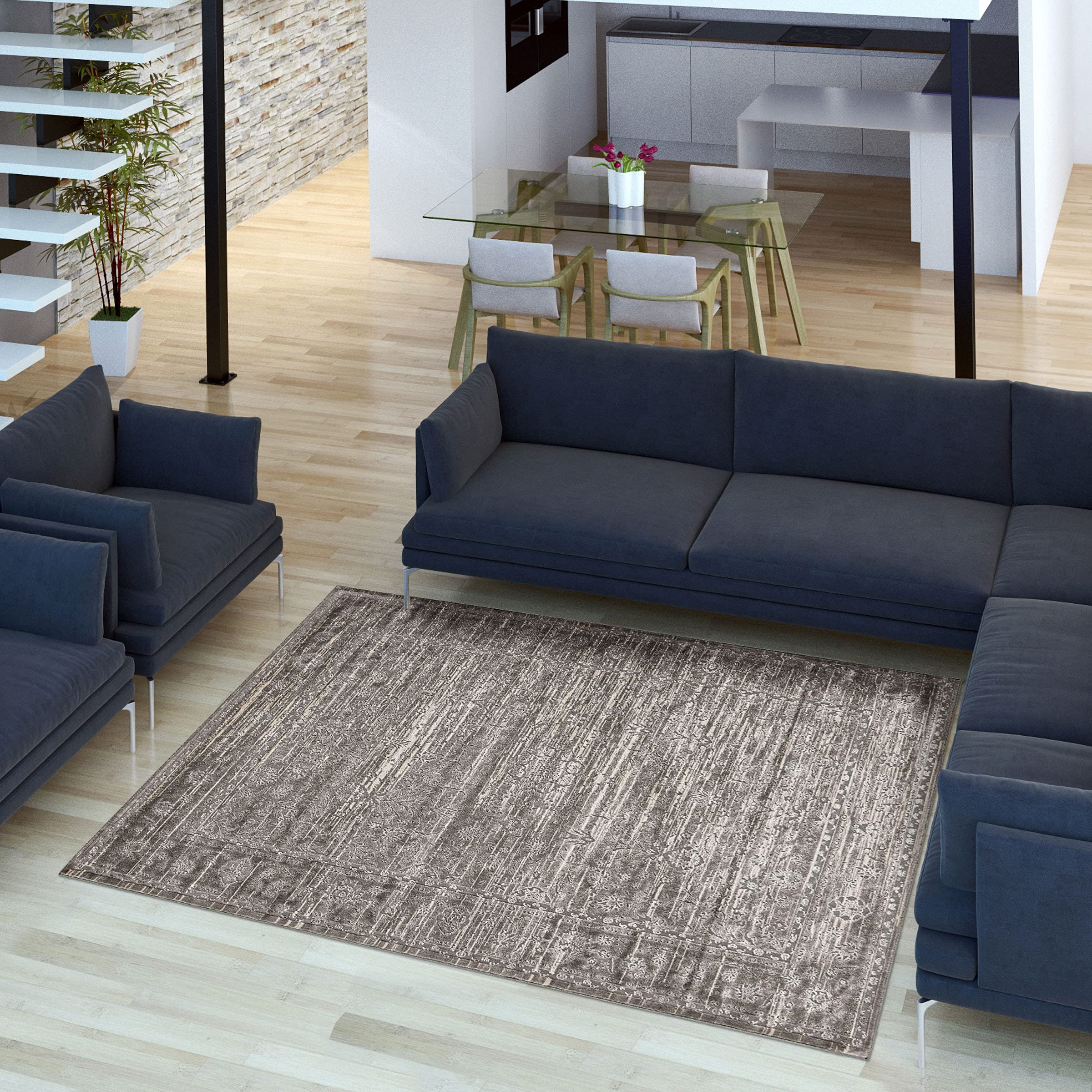 eCarpetGallery Traditional Textured Area Rug, Indoor Grey Carpet, 8' x 10', 347019
