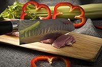 Vista 6 de Cuchillo Santoku de Damasco, VG10 japonés, 67 capas forjadas de acero con hoja biselada de borde de 7.25 pulgadas, mango ergonómico de madera