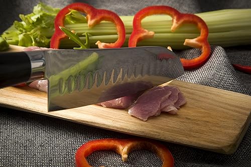 Miniatura 8 de Cuchillo Santoku de Damasco, VG10 japonés, 67 capas forjadas de acero con hoja biselada de borde de 7.25 pulgadas, mango ergonómico de madera de