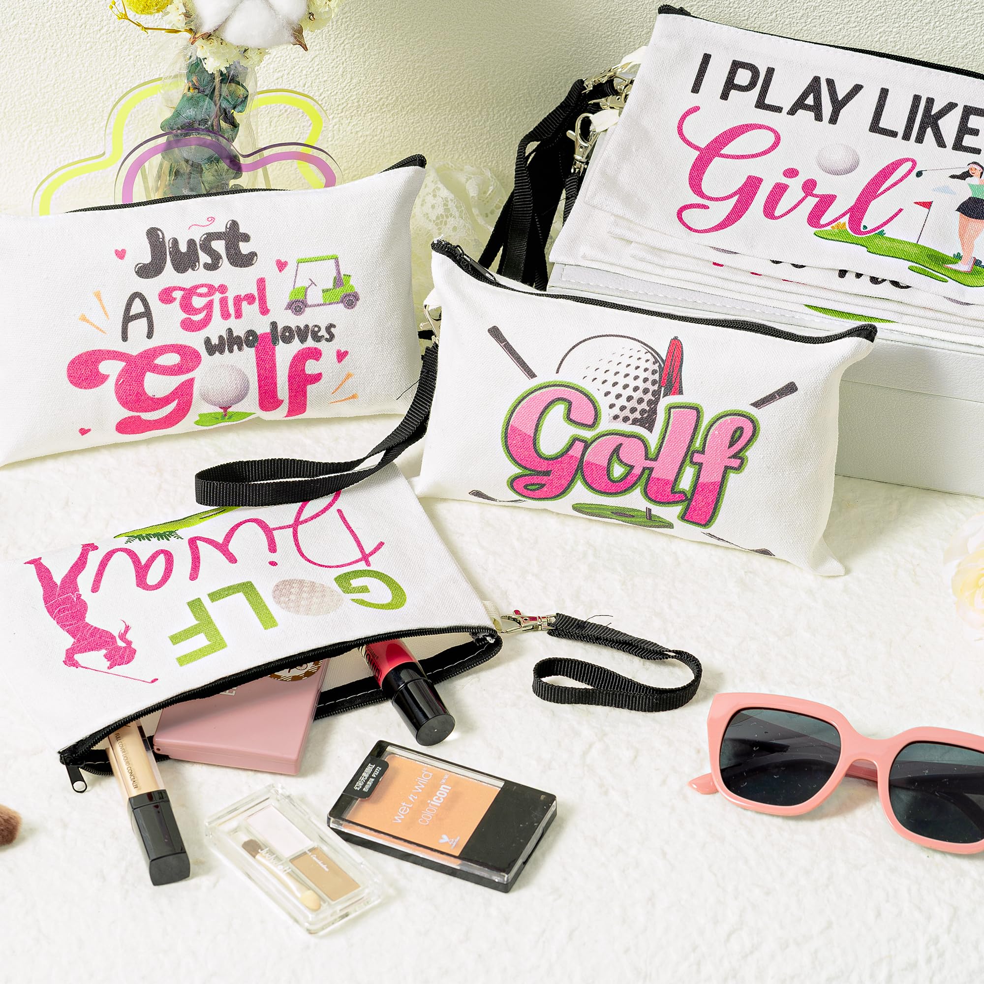 R Horse 9PCS Ladies Golf Cosmetic Bags - Golfing Survival Kit - Canvas Toiletry Makeup Pouch Organizer - Pink - Women Golfer Travelers - Image 4