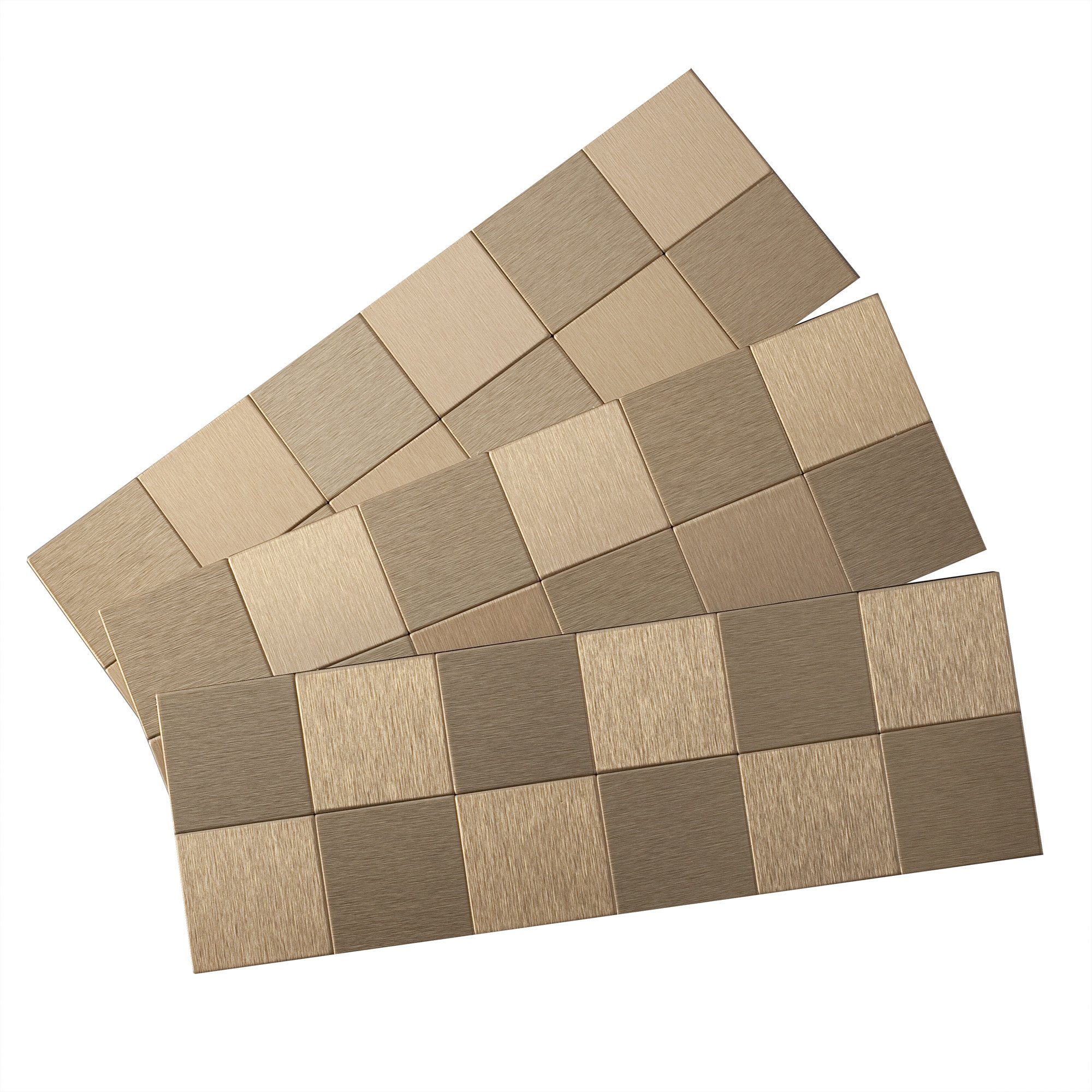 Aspect Peel and Stick Backsplash 12in x 4in Square Champagne Matted Metal Tile for Kitchen and Bathrooms (3-Pack)
