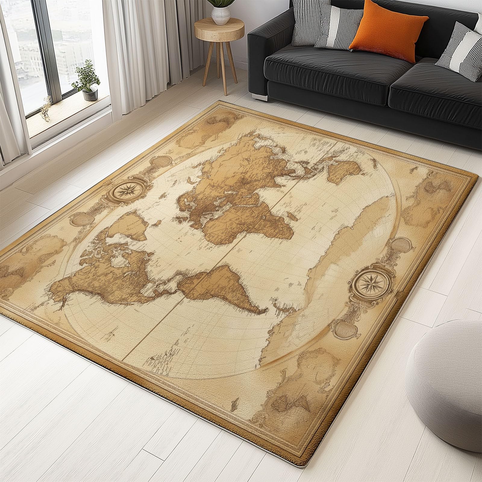 Area Rug Vintage World Map Non Slip Cushioned, Easy Clean Floor Carpet for Entrance Bedroom Kitchen Balcony Home Decor 80 x 150 cm, Dark Brown