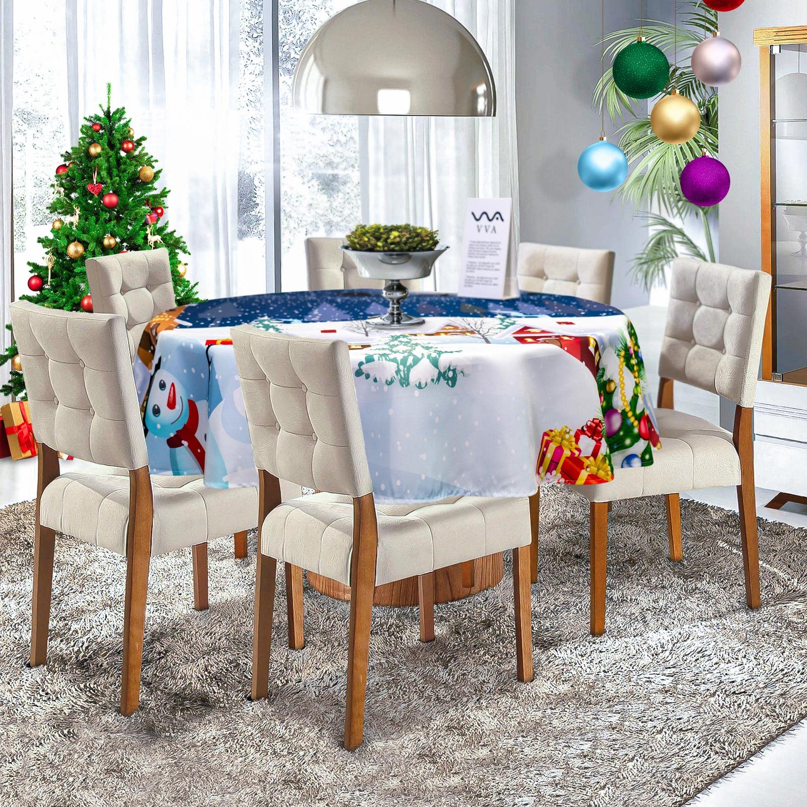 Aazon.co: Siilues Christas Tablecloth 60x84 Inch Rectangle, Red Erry Christas Trees - View #3