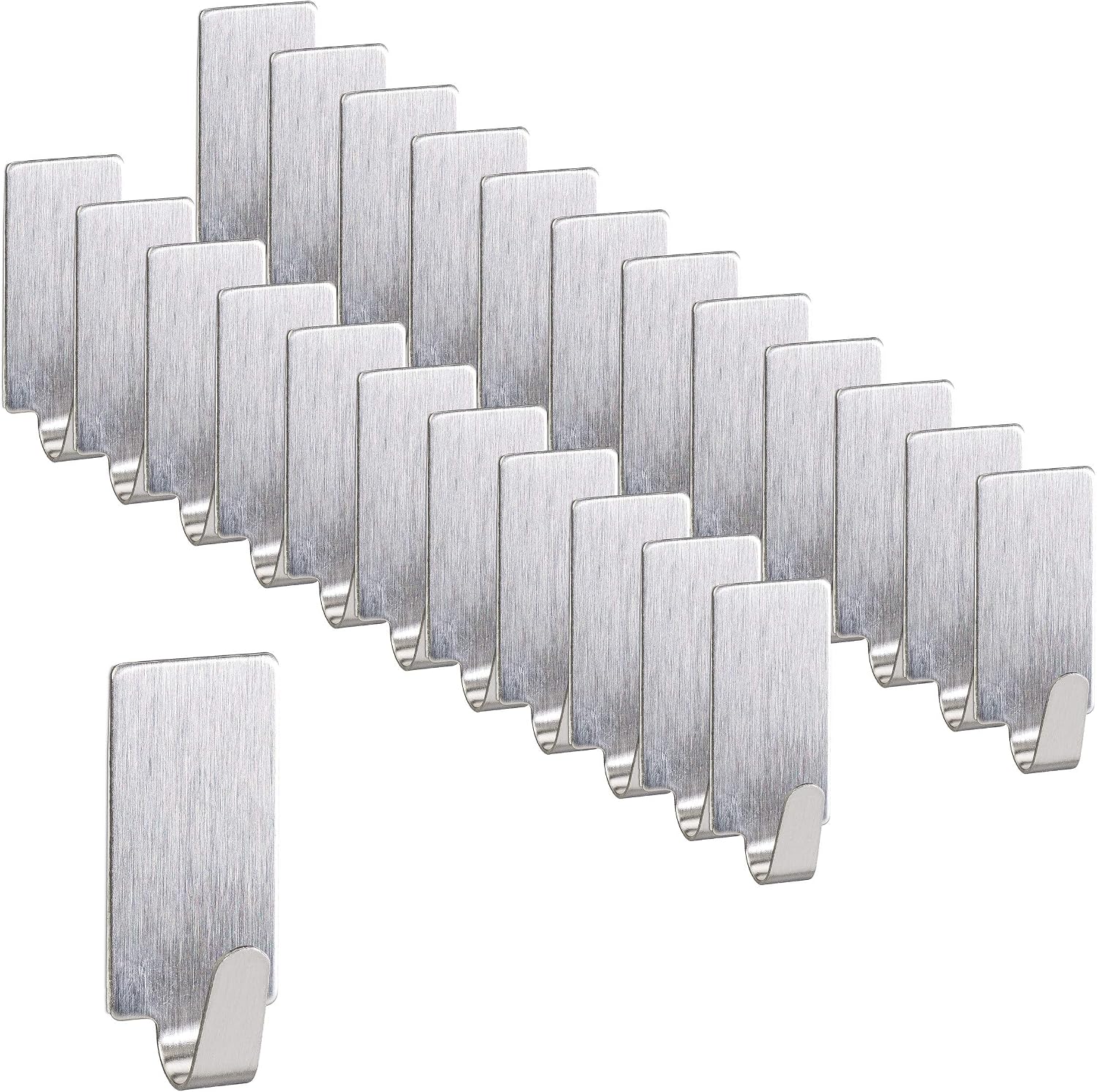 Relaxdays Adhesive Set of 24 Stainless Steel Key Self-Adhesive & Detachable, Kitchen & Bathroom, Wall Hooks Square Silver, 24er Set