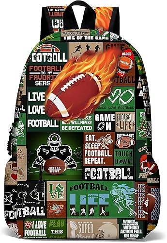 Mochila escolar de fútbol de fuego para niños, mochila de fútbol de 17 pulgadas para escuela, fútbol, deportes, mochila para computadora portátil,