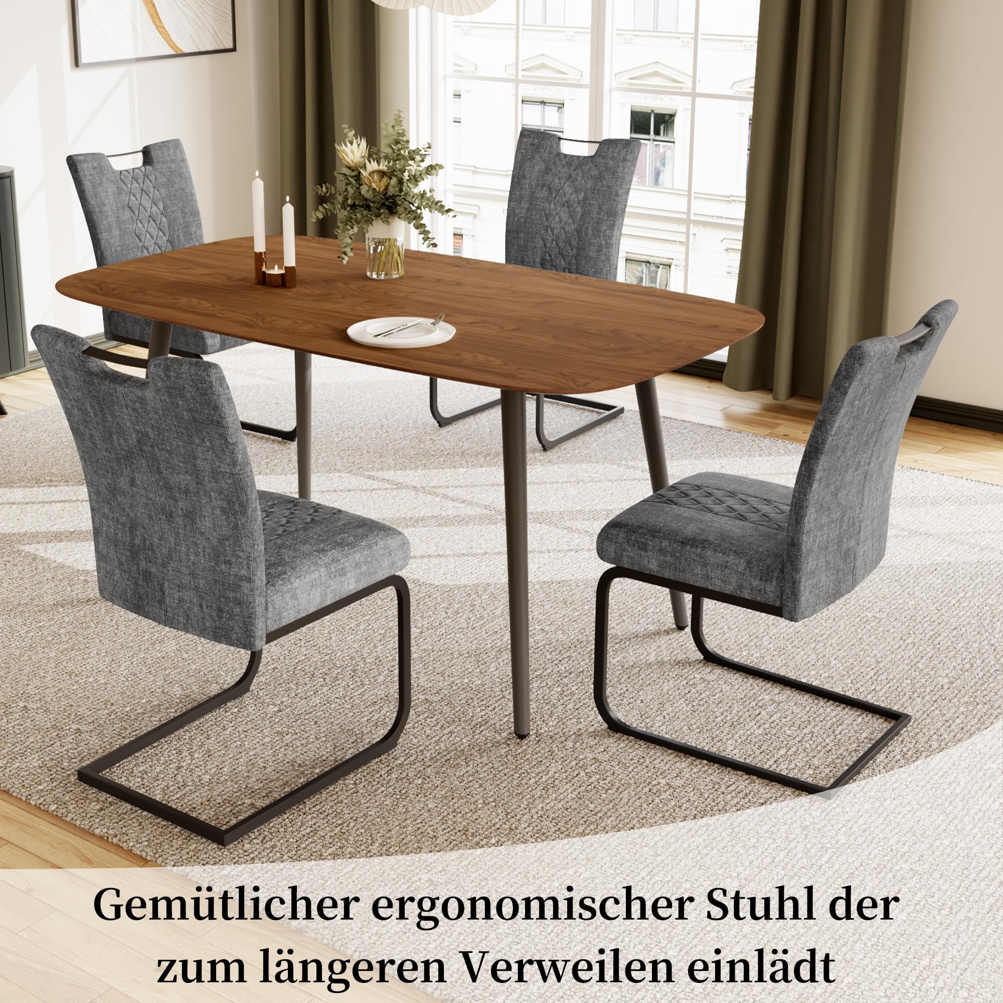 JIEXI Freischwinger Esszimmerstühle 4er Set – Schwingstuhl Stuhl Mit Stoffbezug, Gesteppter Rückenlehne & Metallgestell, Küchenstuhl/Essstuhl Modern, Bequem & Stabil Küche, Haushalt & Wohnen