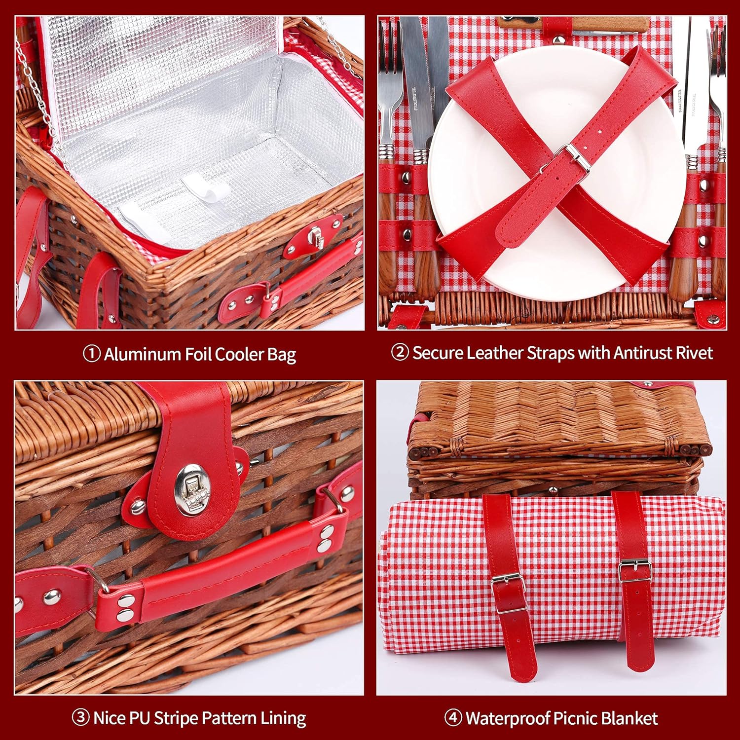 Picnic Backpack Set for 4 Person with Cooler Compartment, Waterproof Pouch Insulated Wine Bag Included Perfect for Beach, Day Travel, Hiking, Camping, BBQs, Family and Lovers Gifts